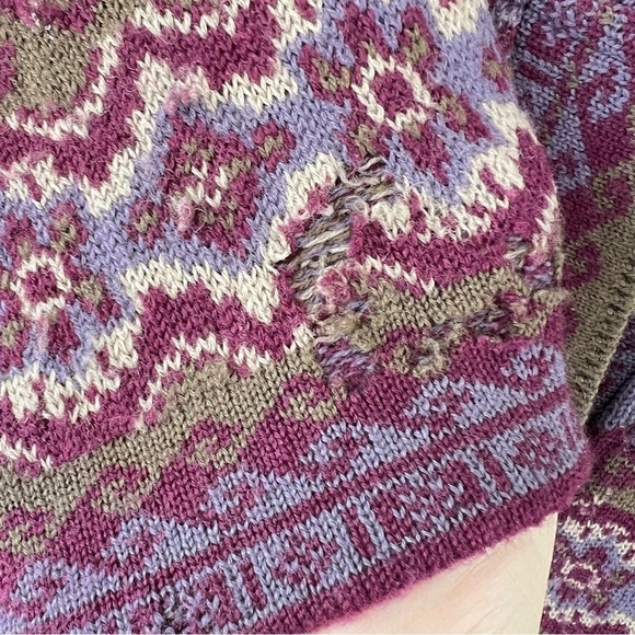 100% MERINO WOOL VINTAGE BUTTON FRONT CARDIGAN PURPLE GREEN SIZE LARGE - Picture 5 of 7